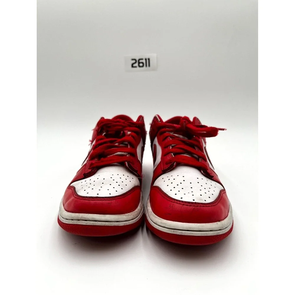 Nike Dunk Low Youth 6.5 Shoes Summit White Red Leather Swoosh Lace Up Sneakers